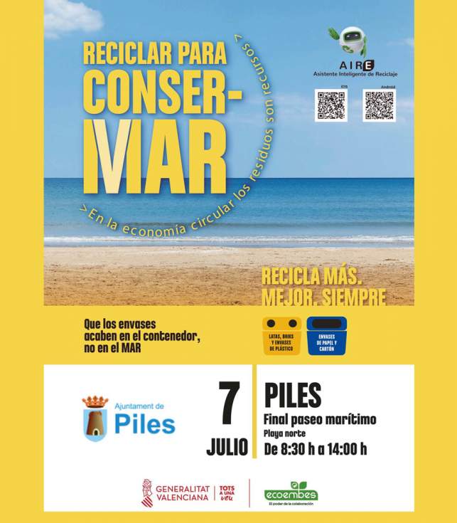 Més informació sobre l'article La campanya ‘Reciclar per a ConserMar’ arribarà a la platja de Piles el 7 de juliol