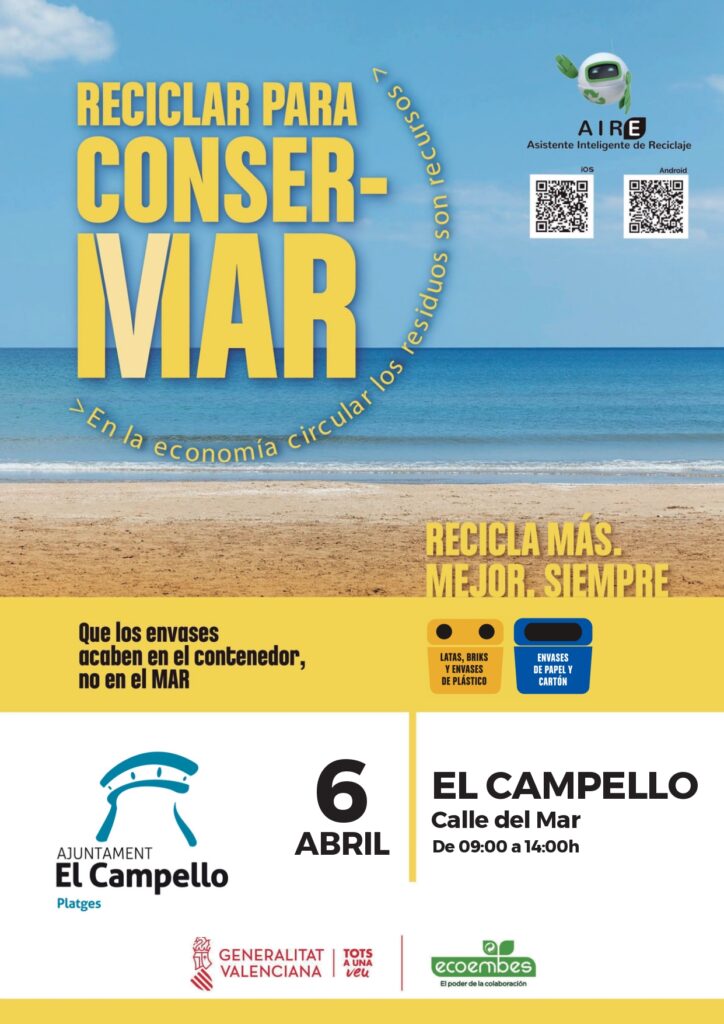 Més informació sobre l'article Tret d’eixida de la campanya “Reciclar per a ConserMar” al Campello, del 6 al 8 d’abril